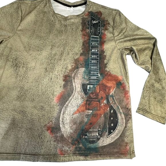 Printed Electric Guitar AOP design Long sleeve tech fabric T-shirt  size XL - Picture 1 of 9